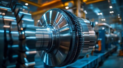 Fototapeta premium Modern technology in the industry involves using CNC drill machines and five-axis lathes to create turbine wheel and blade parts.