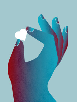Crop person holding white heart on light background