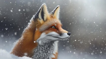 Fototapeta premium A fluffy fox's portrait in the winter season.