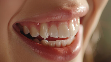 Fototapeta premium a close up photo of adult woman that smilling widely. Smilling until the teeth can be shown. advertisement use. photo realistic