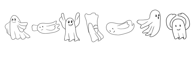 Set of isolated line ghostes. Flat design for halloween