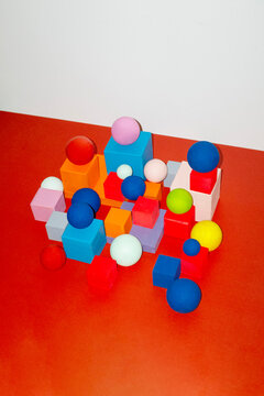 Colorful geometric objects cubes and balls with hard flashlight