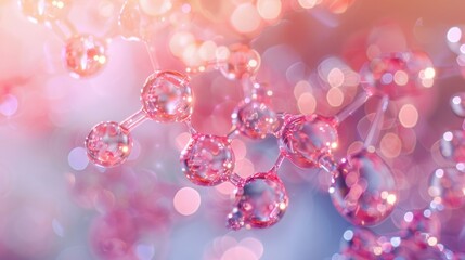 Pink Molecule: A vibrant and abstract image of a molecule composed of glowing pink spheres connected by slender lines, set against a backdrop of soft bokeh lights