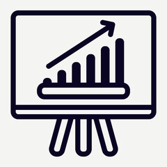 Presentation icon with rising graph, meeting illustration discussing increasing sales in business and finals suitable for infographic and presentation elements.