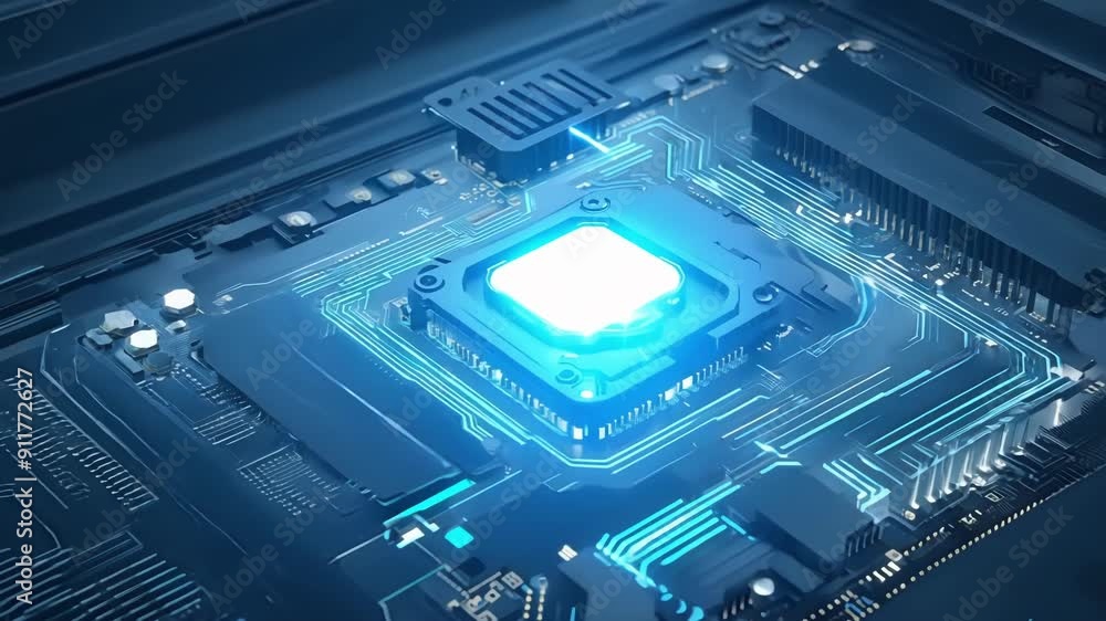 Poster a detailed focus on installing a cpu onto a motherboard while applying thermal paste for optimal per