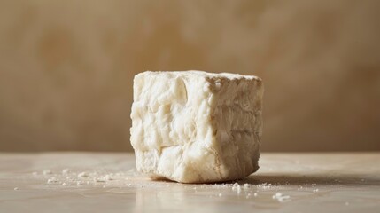 A piece of dried goat cheese. Spanish snack on a white table and brown background, generated AI