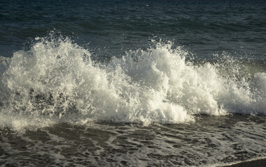 Sea wave in summer. Tidal wave. Mediterranean