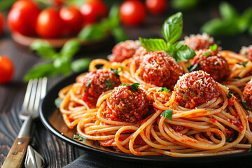 Delicious spaghetti and meatballs on a plate