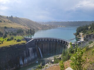 dam on the river in mountains