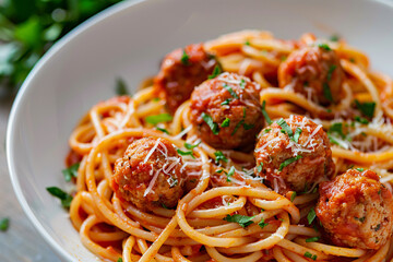 Delicious spaghetti and meatballs on a plate