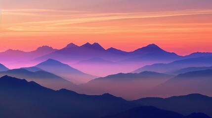 Obraz premium Silhouetted mountain landscape with vibrant sunset sky