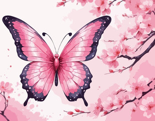 Pink butterfly with sakura 