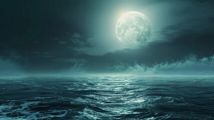 Moonlit ocean waves under a cloudy night sky.