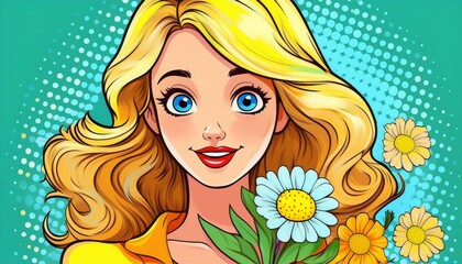 Woman Girl holding flower bouquet. Spring flower, present for mother. Beauty gift on birthday, valentine day or woman greetings. Blossom bunch decent vector postcard. Summer theme illustration