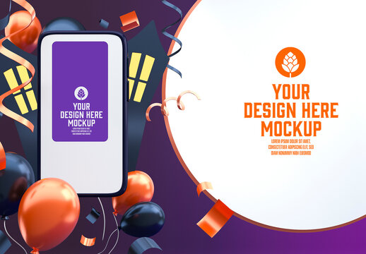 Halloween Concept with Frame and mobile Mockup