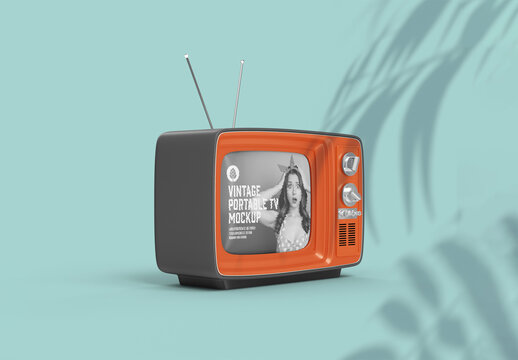 Vintage Portable TV with Old Video Effect Screen Mockup
