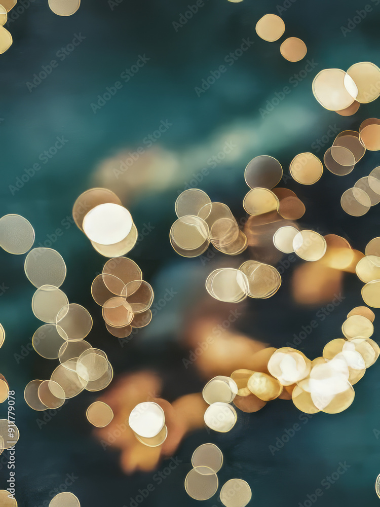 Poster mesmerizing bokeh pattern featuring a swirl of softly glowing circles in warm golden tones