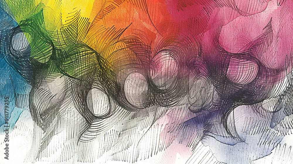 Poster vibrant abstract composition with colorful swirling patterns.