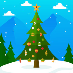 the christmas tree is in the snow with stars on it