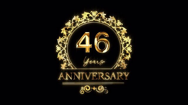 46th Anniversary Celebration. Happy 46 Years Anniversary Animation in Gold Color on the Transparent Background, Alpha Channel. Great for greetings, celebrations, events, and gifts.