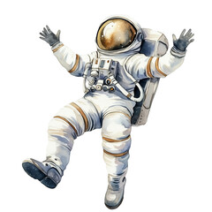 Cute Watercolor Illustration of Floating Astronaut - isolated on White Transparent Background, PNG
