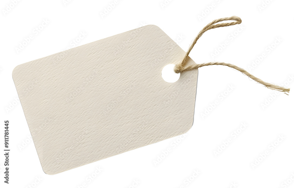 Poster blank paper tag with string isolated on transparent background with shadow