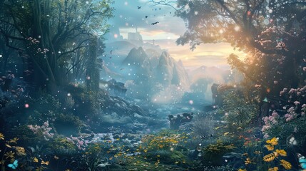Obraz premium Fantasy world with enchanted forests, mythical creatures, and otherworldly landscapes