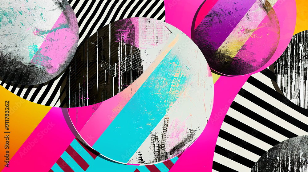Poster abstract composition with colorful geometric shapes and lines.