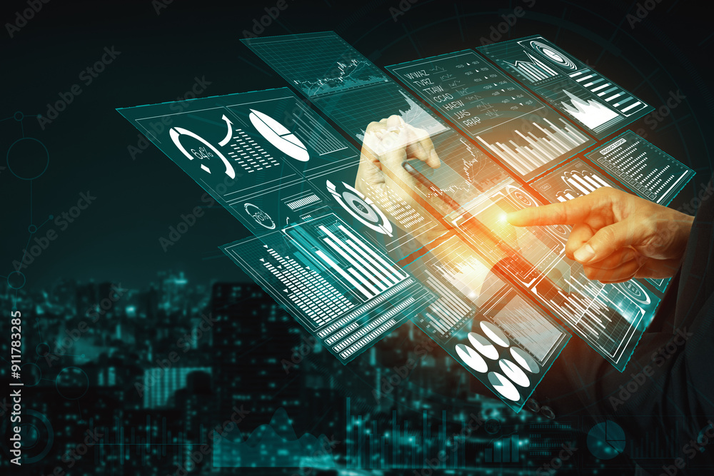 Aufkleber big data technology for business finance analytic concept. modern interface shows massive informatio