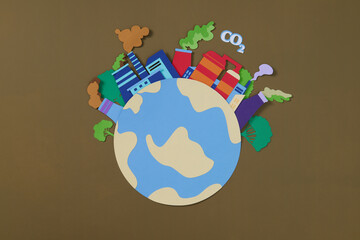 Paper Art Depiction of Industrial Pollution and CO2 Emissions