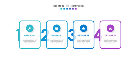 Horizontal progress bar featuring 4 arrow-shaped elements, symbolizing the four stages of business strategy and progression. Clean timeline infographic design template. Vector for presentation