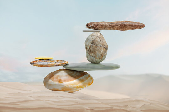 Balanced stones in the desert