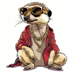 Meerkat Vintage Hip-Hop animal fashion cartoon isolated whitebackground 16:9