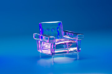 Transparent inflatable armchair on blue background