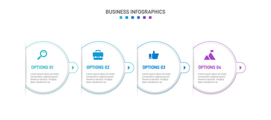Horizontal progress bar featuring 4 arrow-shaped elements, symbolizing the four stages of business strategy and progression. Clean timeline infographic design template. Vector for presentation