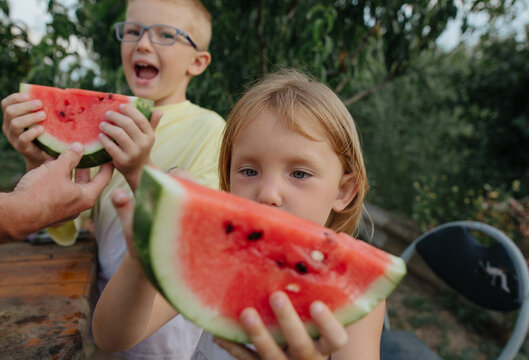 
children holding watermelon slices