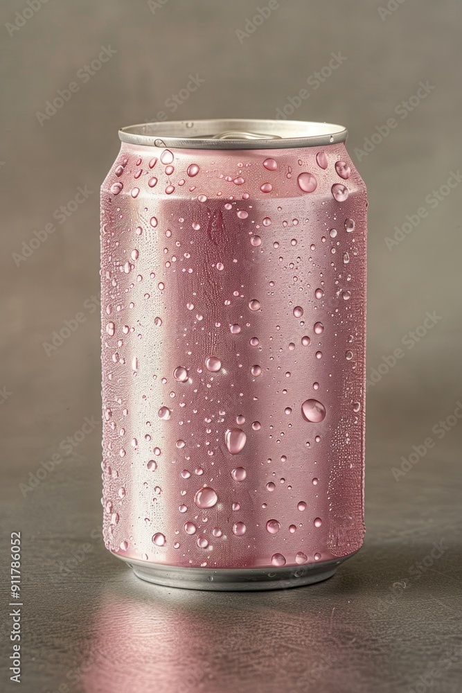 Poster a close-up image of a soda can with water droplets forming on its surface