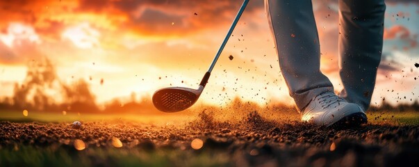 Golf tournament, dynamic action, vibrant colors, sports setting, energetic