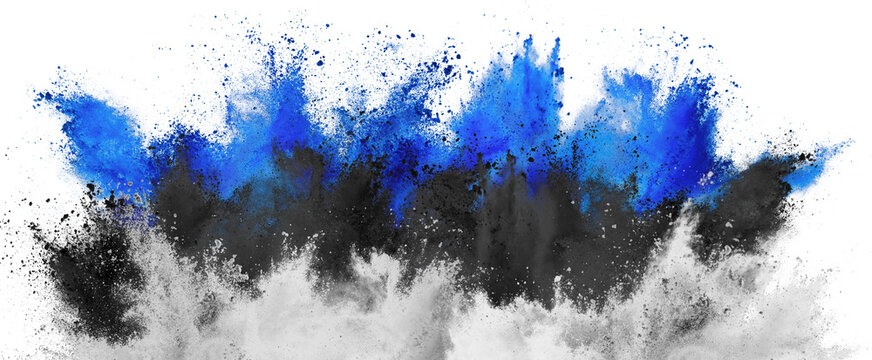 colorful flag of  estonia with red blue and white color holi paint powder explosion isolated white background. estonian symbol travel and tourism concept.