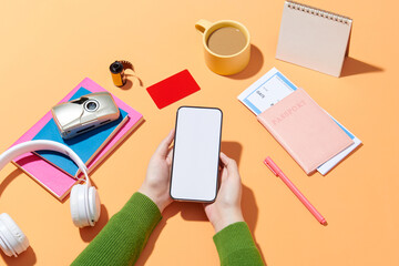 Travel concept with abstract global ID, passport, map, boarding pass