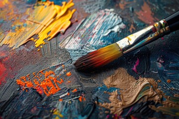 Fototapeta premium A close-up shot of a paintbrush on a palette, ready for artistic use