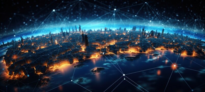 Communication technology for internet business. Global world network and telecommunication on earth cryptocurrency and blockchain and IoT. Elements of this image furnished