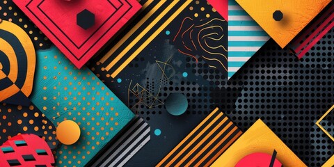 Abstract geometric patterns in vibrant colors.