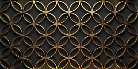 Fototapeta premium Gold circles on textured black background.