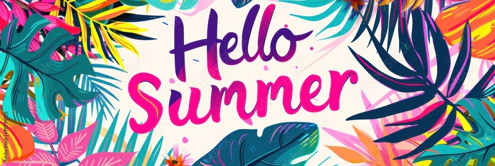 Poster a vibrant summer banner with the text 