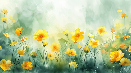 Fototapeta premium Watercolor premium modern background with yellow meadow flowers