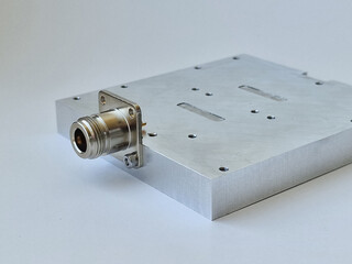 Aluminum block CNC processed prototype with N connector for RF project