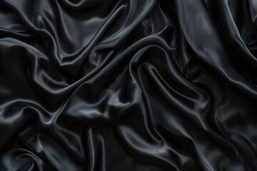 Obraz premium luxurious black silk fabric backdrop with soft folds and creases subtle lighting accentuates the smooth glossy texture and creates an air of elegance and sophistication