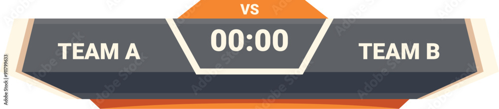 Poster digital scoreboard is showing the time at the beginning of a game between team a and team b