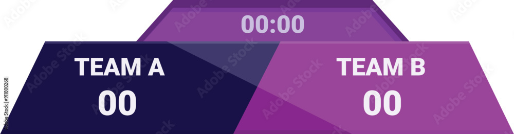 Poster scoreboard showing a tie game between two teams with zero points each and the time showing 00,00